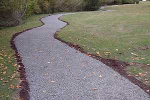 The finished pathway blends in naturally with the park, being contained the aggregate is held within the path.