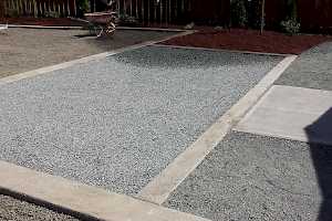 A finished section of the parking area with gravel in place.